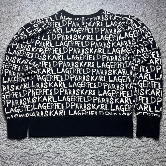 Karl Lagerfeld Blouse Womens Large Graffiti Paris Puff Sleeves Streetwear Party - Picture 5 of 5